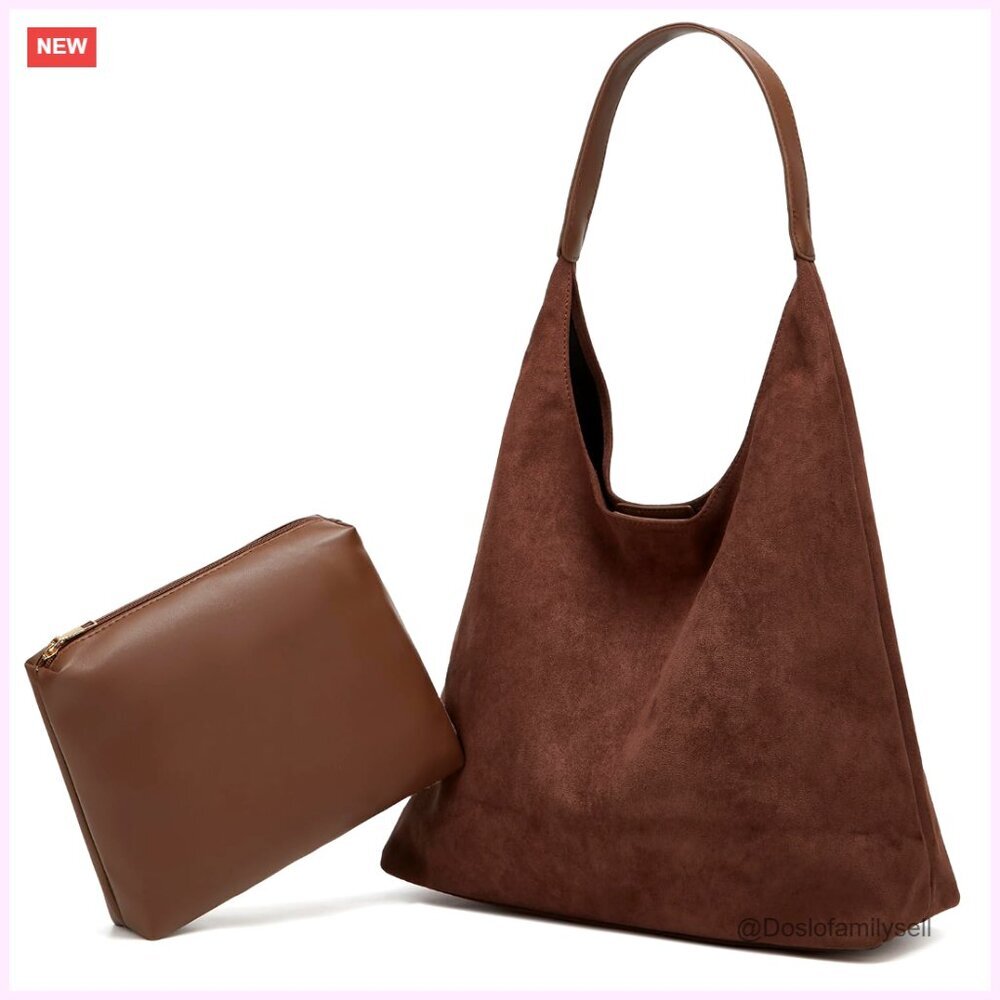 Retro Suede Slouchy Tote Bag Elegant Work Travel Handbag Office College